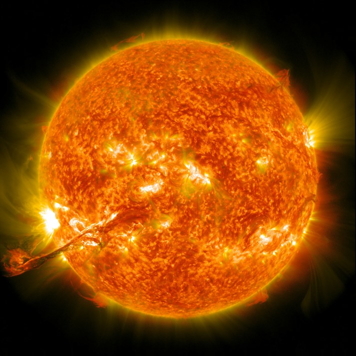 Close up of the Sun with solar flares